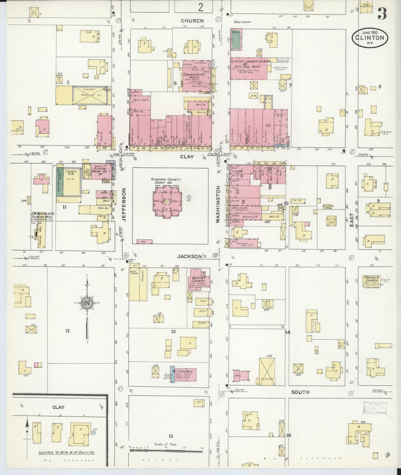 Sanborn Fire Insurance Map from Clinton, Hickman County, Kentucky (1910), Sheet #0003 - Complete Map Set gallery image, historic Sanborn map, vintage wall art, Kentucky Kentucky