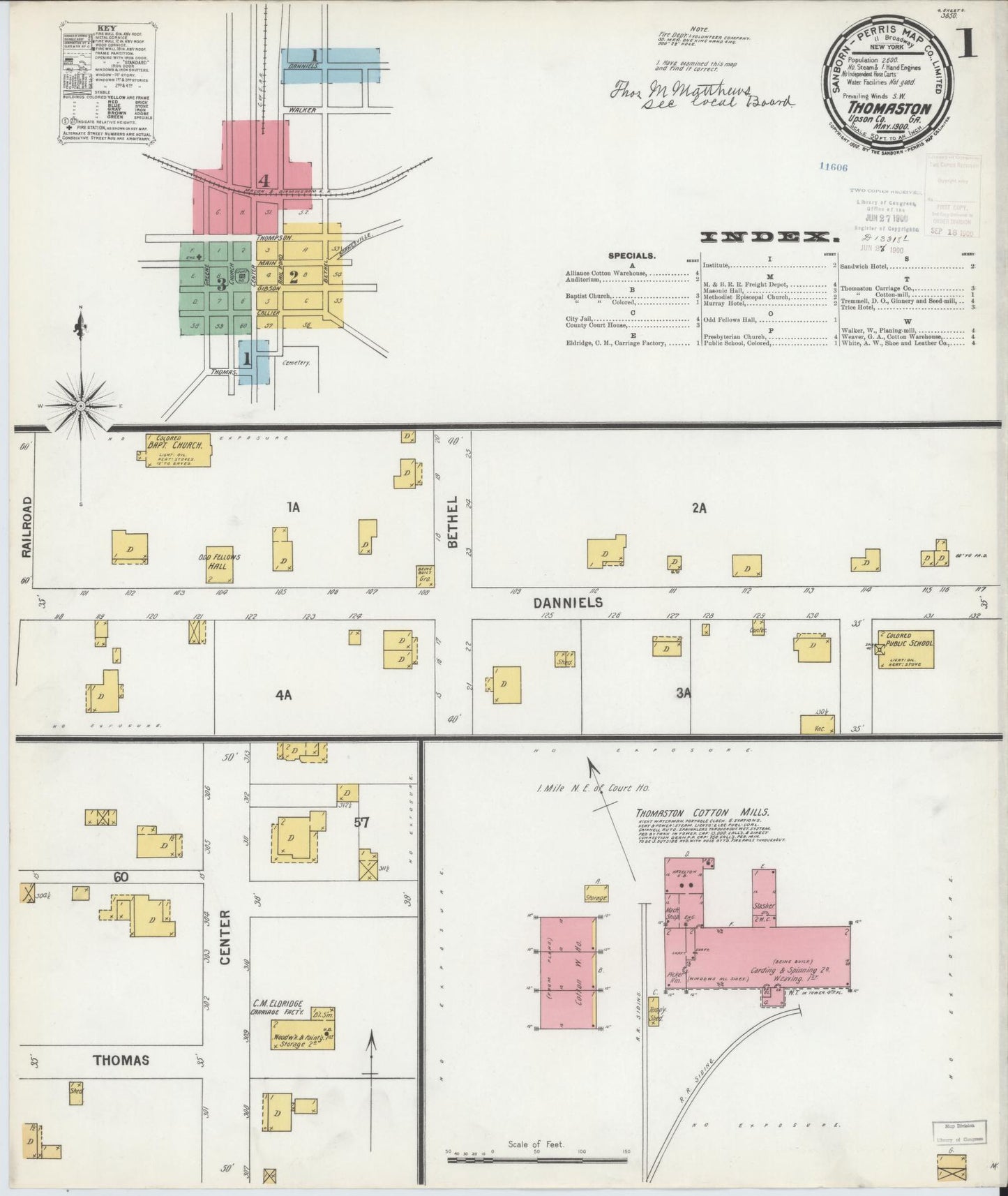 Sanborn Fire Insurance Map from Thomaston, Upson County, Georgia (1900), Sheet #0001 - Complete Map Set gallery image, historic Sanborn map, vintage wall art, Georgia Georgia