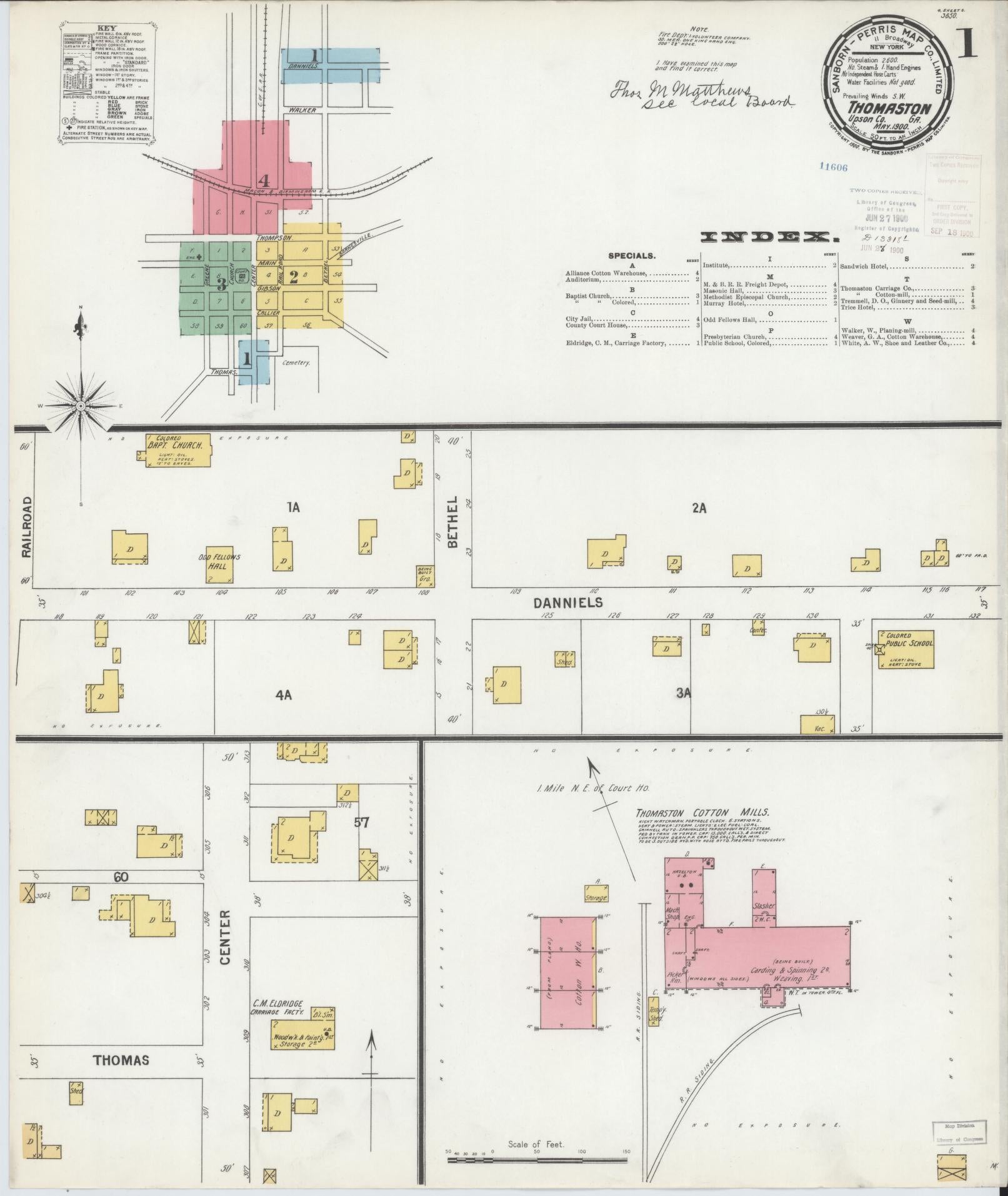 Sanborn Fire Insurance Map from Thomaston, Upson County, Georgia (1900), Sheet #0001 - Complete Map Set gallery image, historic Sanborn map, vintage wall art, Georgia Georgia