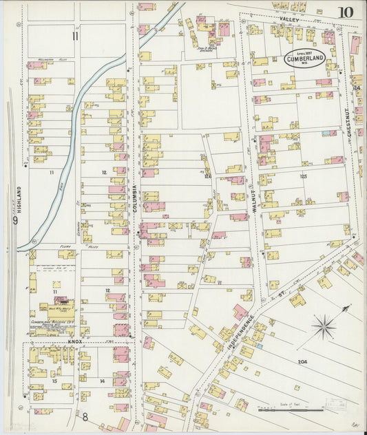 Allegany, Maryland - 1897 - Sanborn Fire Insurance Map, Sheet #0010 - Historic Sanborn Fire Insurance Map Print, Allegany Maryland 1897 0010 vintage old map wall art