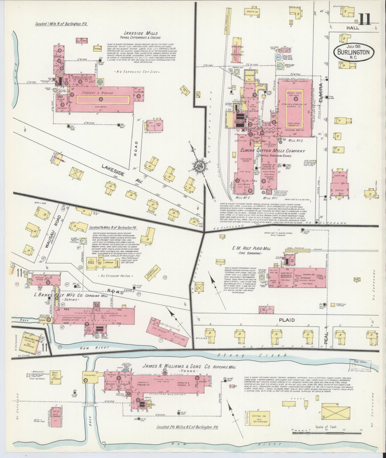 Sanborn Fire Insurance Map from Burlington, Alamance County, North Carolina (1913), Sheet #0011 - Complete Map Set gallery image, historic Sanborn map, vintage wall art, North Carolina North Carolina