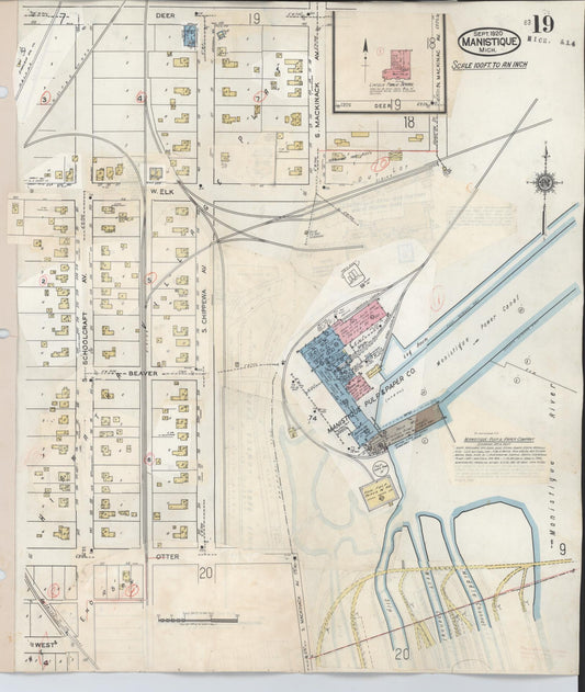 Sanborn Fire Insurance Map from Manistique, Schoolcraft County, Michigan (1950), Sheet #0019 - Historic Sanborn Fire Insurance Map Print, vintage old map wall art, antique decor, genealogy gift, Michigan Michigan map