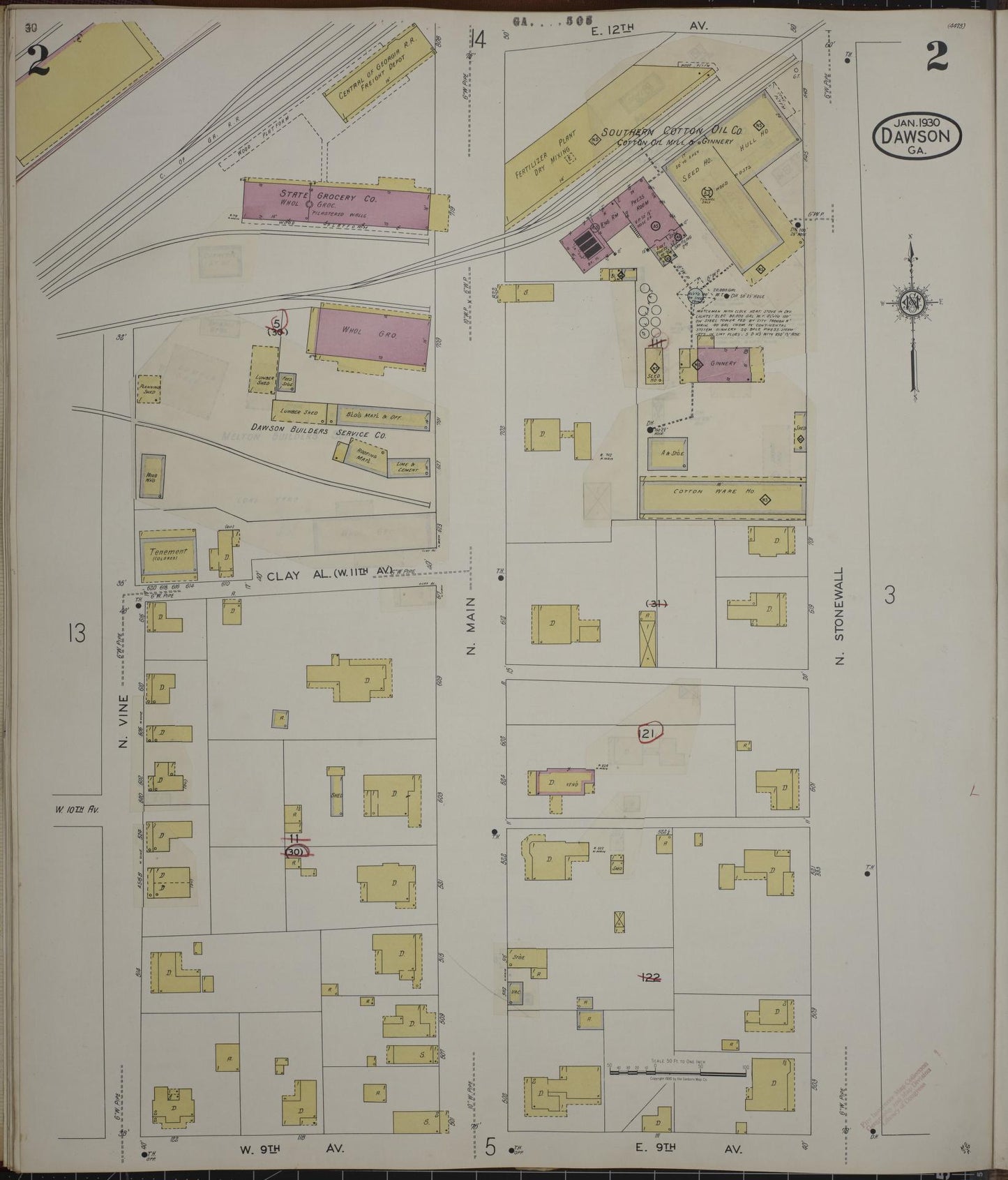 Sanborn Fire Insurance Map from Dawson, Terrell County, Georgia (1943), Sheet #0002 - Complete Map Set gallery image, historic Sanborn map, vintage wall art, Georgia Georgia