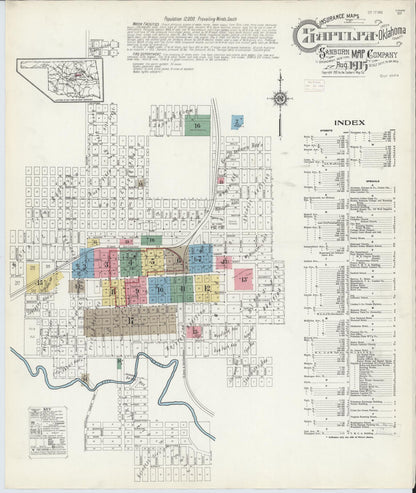 Sanborn Fire Insurance Map from Sapulpa, Creek County, Oklahoma (1915), Sheet #0001 - Complete Map Set gallery image, historic Sanborn map, vintage wall art, Oklahoma Oklahoma