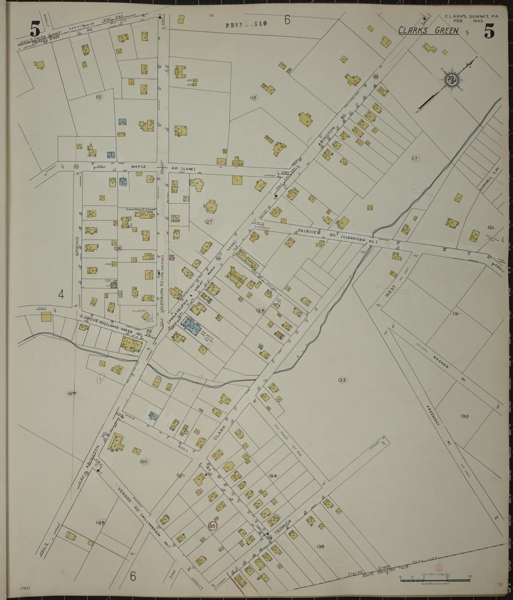Sanborn Fire Insurance Map from Clark's Summit, Lackawanna County, Pennsylvania (1942), Sheet #0005 - Historic Sanborn Fire Insurance Map Print, vintage old map wall art, antique decor, genealogy gift, Pennsylvania Pennsylvania map