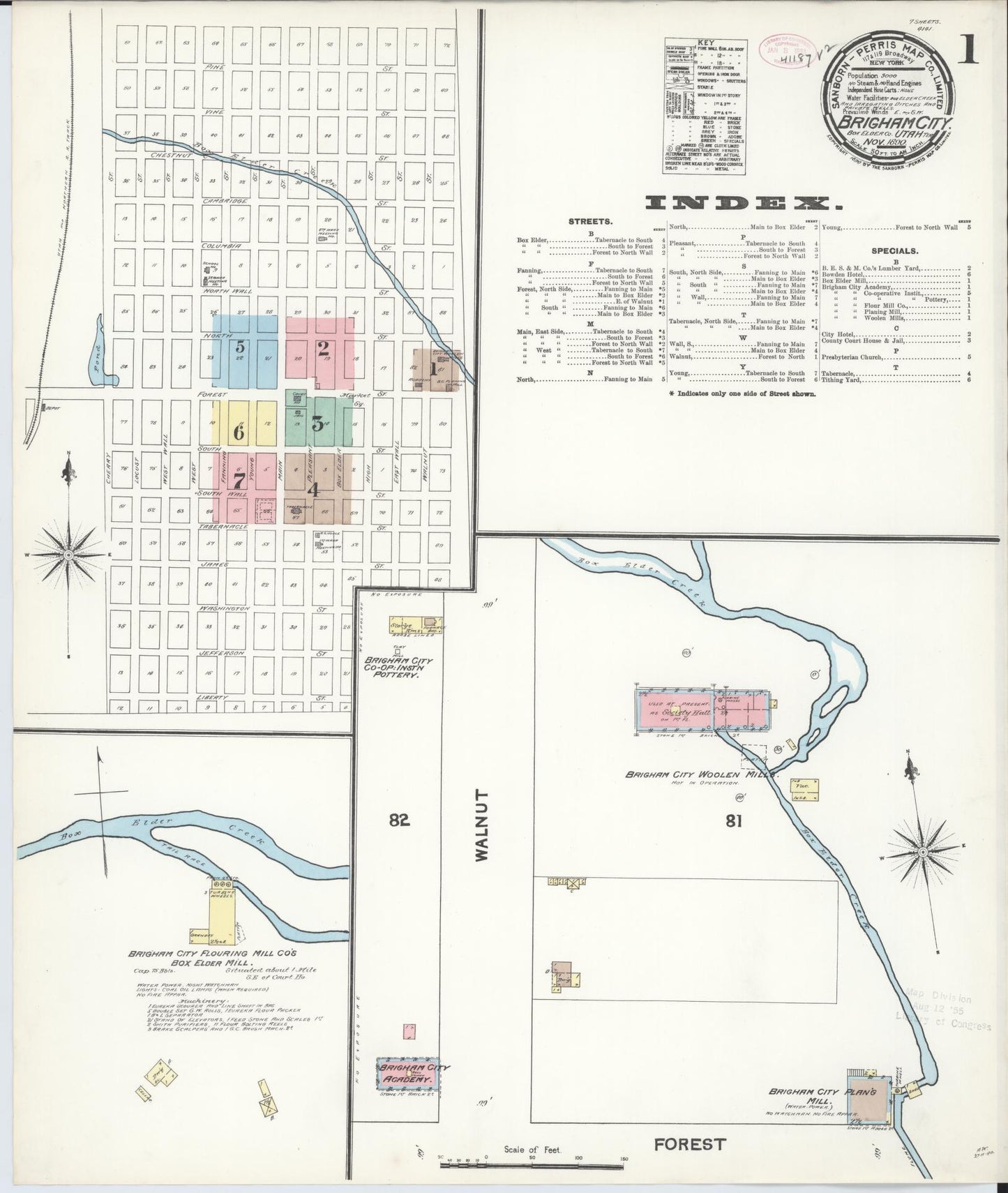 Sanborn Fire Insurance Map from Brigham City, Box Elder County, Utah (1890), Sheet #0001 - Complete Map Set gallery image, historic Sanborn map, vintage wall art, Utah Utah