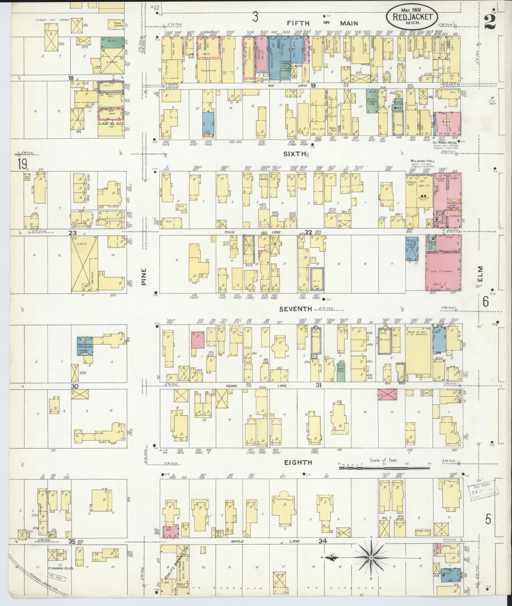 Sanborn Fire Insurance Map from Red Jacket, Houghton County, Michigan (1908), Sheet #0002 - Complete Map Set gallery image, historic Sanborn map, vintage wall art, Michigan Michigan