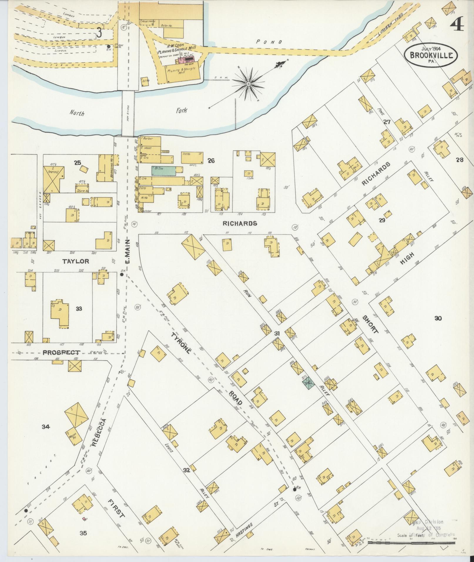 Sanborn Fire Insurance Map from Brookville, Jefferson County, Pennsylvania (1904), Sheet #0004 - Historic Sanborn Fire Insurance Map Print, vintage old map wall art, antique decor, genealogy gift, Pennsylvania Pennsylvania map