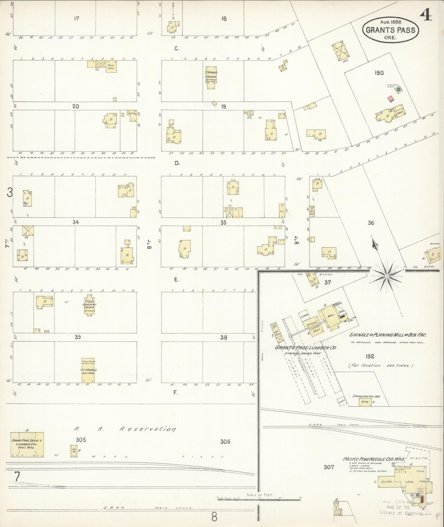 Sanborn Fire Insurance Map from Grants Pass, Josephine County, Oregon (1898), Sheet #0004 - Historic Sanborn Fire Insurance Map Print, vintage old map wall art, antique decor, genealogy gift, Oregon Oregon map