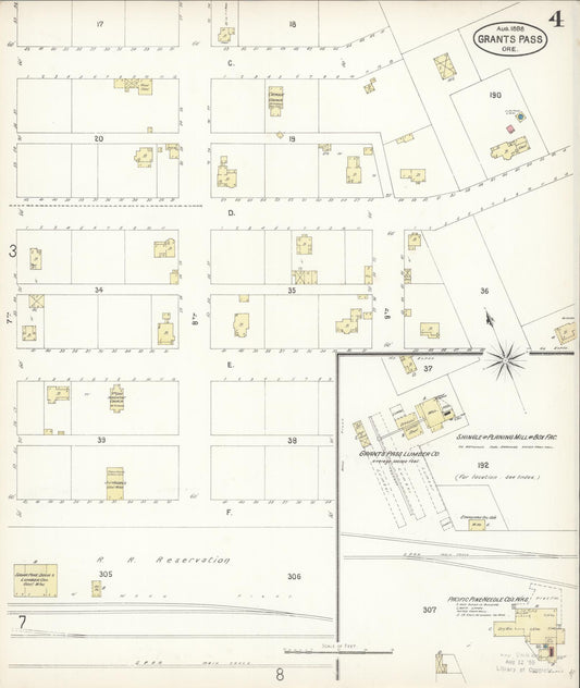 Sanborn Fire Insurance Map from Grants Pass, Josephine County, Oregon (1898), Sheet #0004 - Historic Sanborn Fire Insurance Map Print, vintage old map wall art, antique decor, genealogy gift, Oregon Oregon map
