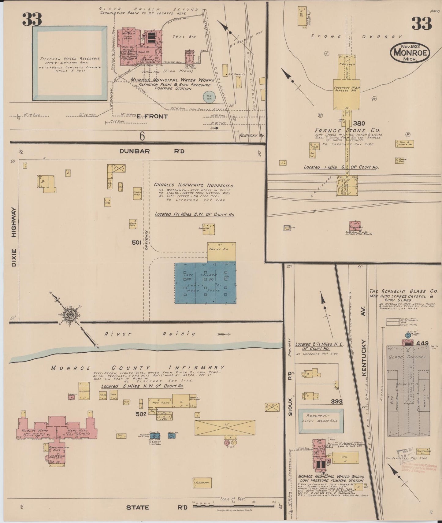 Sanborn Fire Insurance Map from Monroe, Monroe County, Michigan (1922), Sheet #0033 - Complete Map Set gallery image, historic Sanborn map, vintage wall art, Michigan Michigan