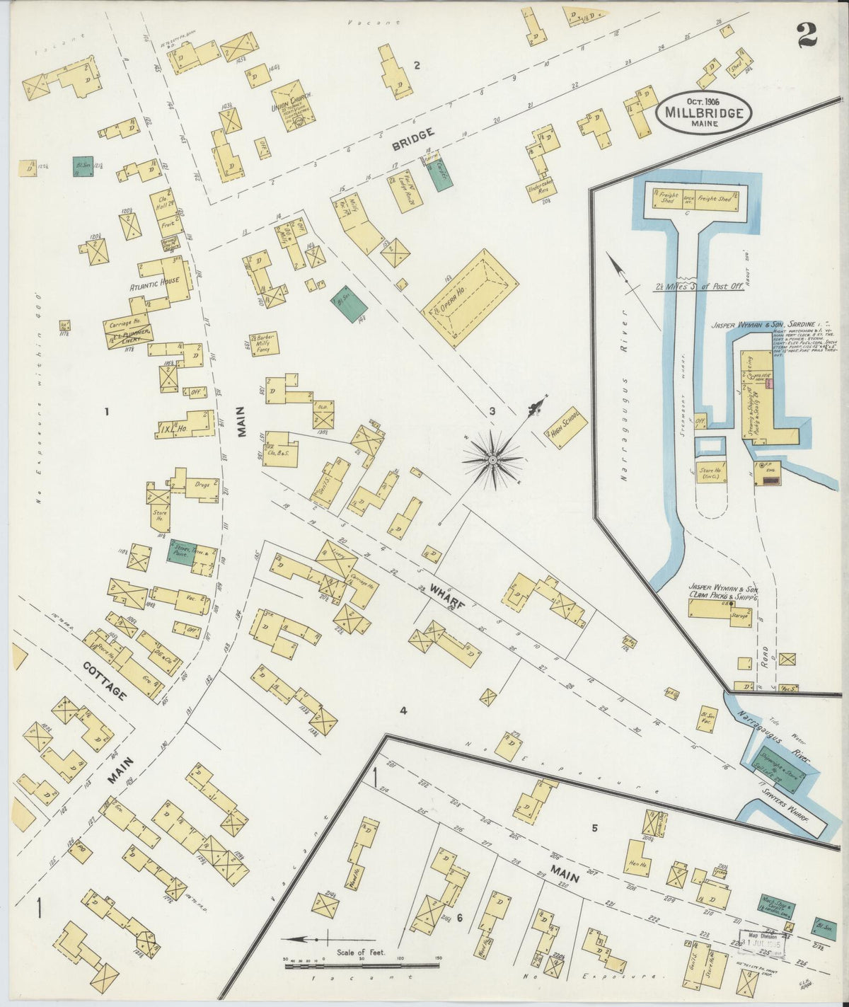 Sanborn Fire Insurance Map from Millbridge, Washington County, Maine (1906), Sheet #0002 - Historic Sanborn Fire Insurance Map Print, vintage old map wall art, antique decor, genealogy gift, Maine Maine map