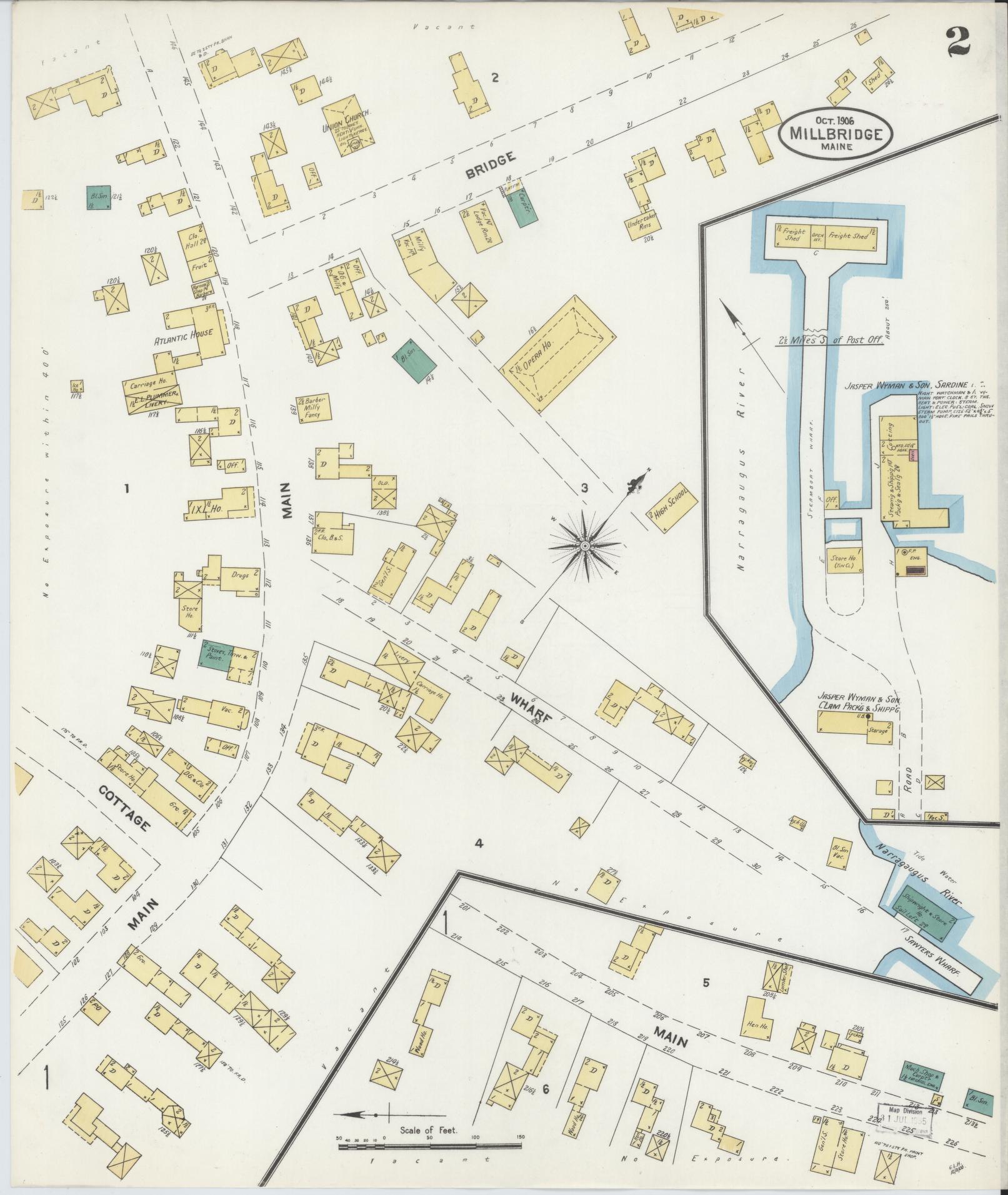 Sanborn Fire Insurance Map from Millbridge, Washington County, Maine (1906), Sheet #0002 - Historic Sanborn Fire Insurance Map Print, vintage old map wall art, antique decor, genealogy gift, Maine Maine map