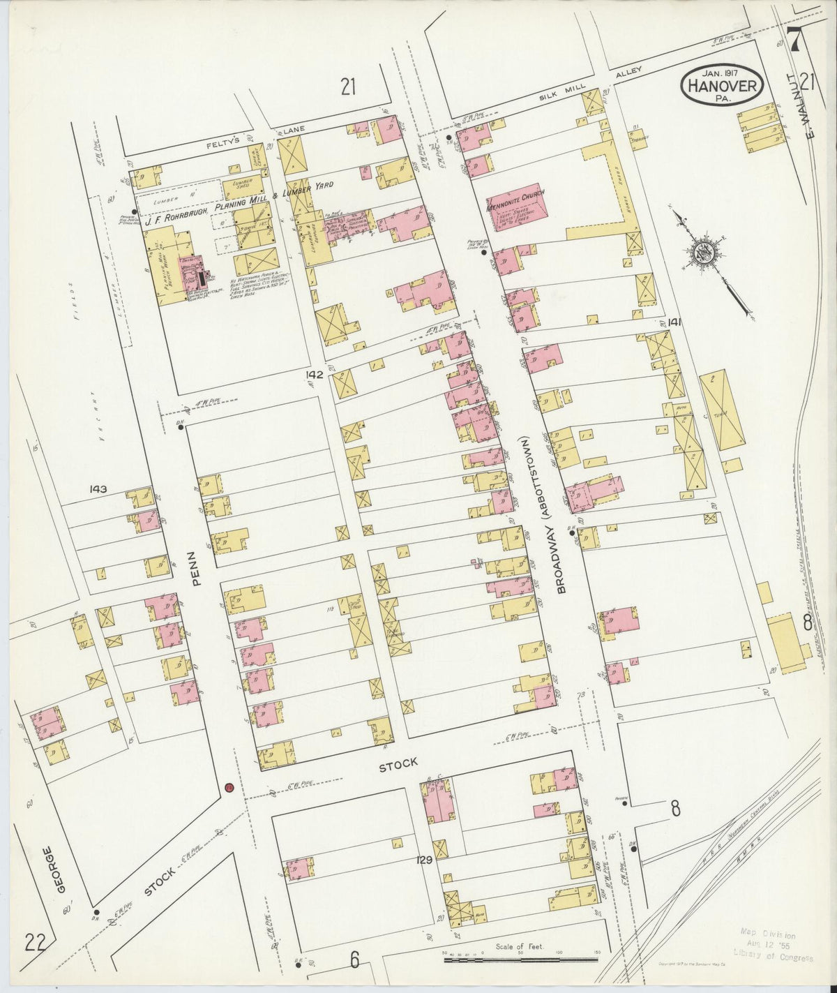Sanborn Fire Insurance Map from Hanover, York County, Pennsylvania (1917), Sheet #0007 - Complete Map Set gallery image, historic Sanborn map, vintage wall art, Pennsylvania Pennsylvania