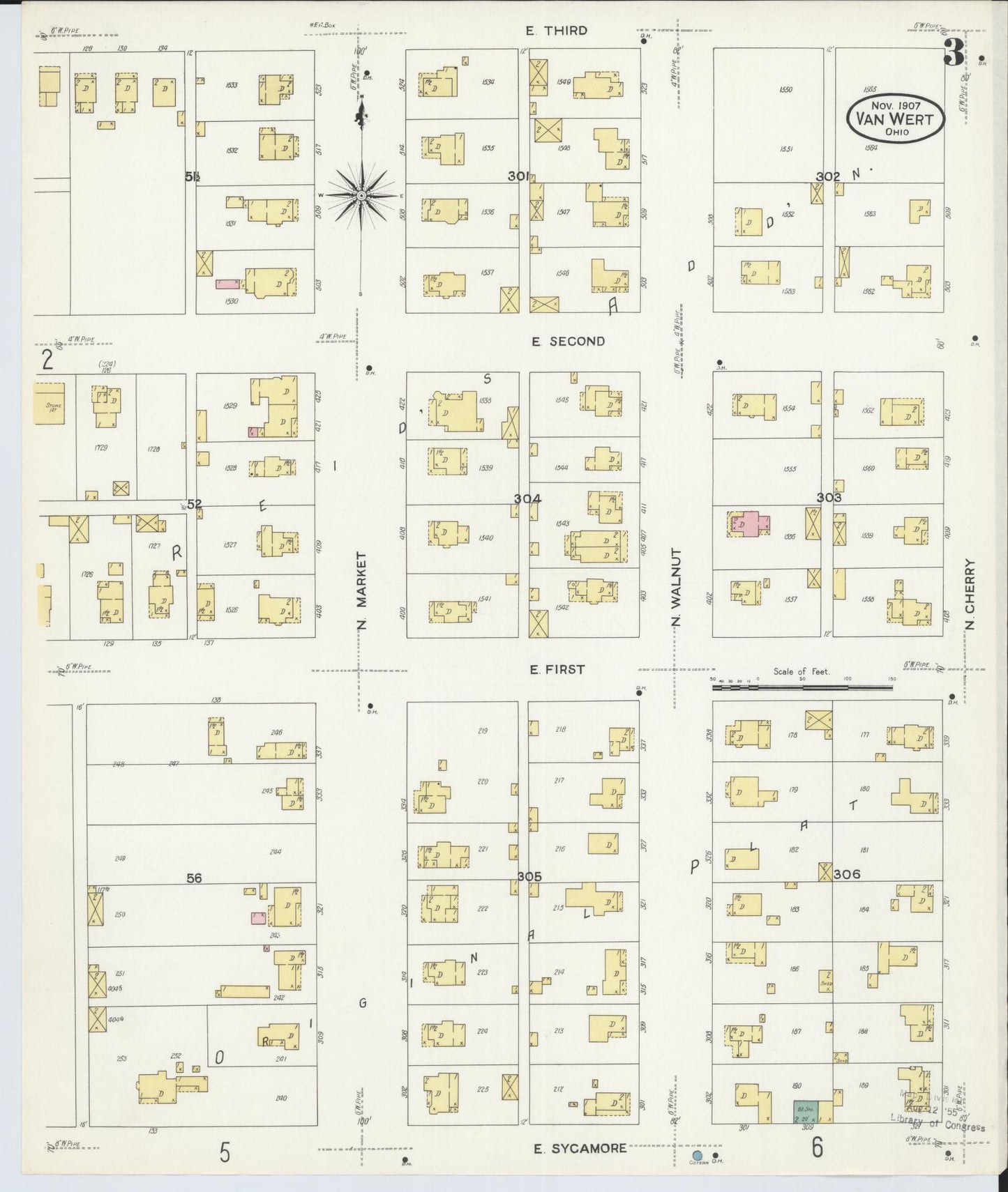 Sanborn Fire Insurance Map from Van Wert, Van Wert County, Ohio (1907), Sheet #0003 - Complete Map Set gallery image, historic Sanborn map, vintage wall art, Ohio Ohio