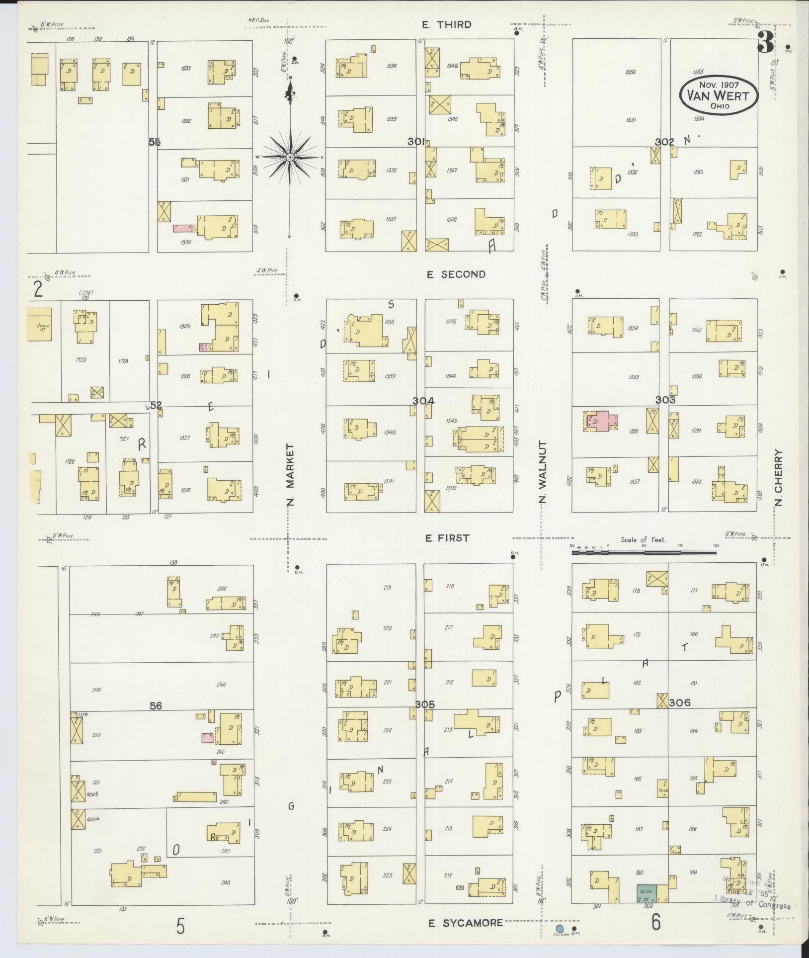 Sanborn Fire Insurance Map from Van Wert, Van Wert County, Ohio (1907), Sheet #0003 - Complete Map Set gallery image, historic Sanborn map, vintage wall art, Ohio Ohio