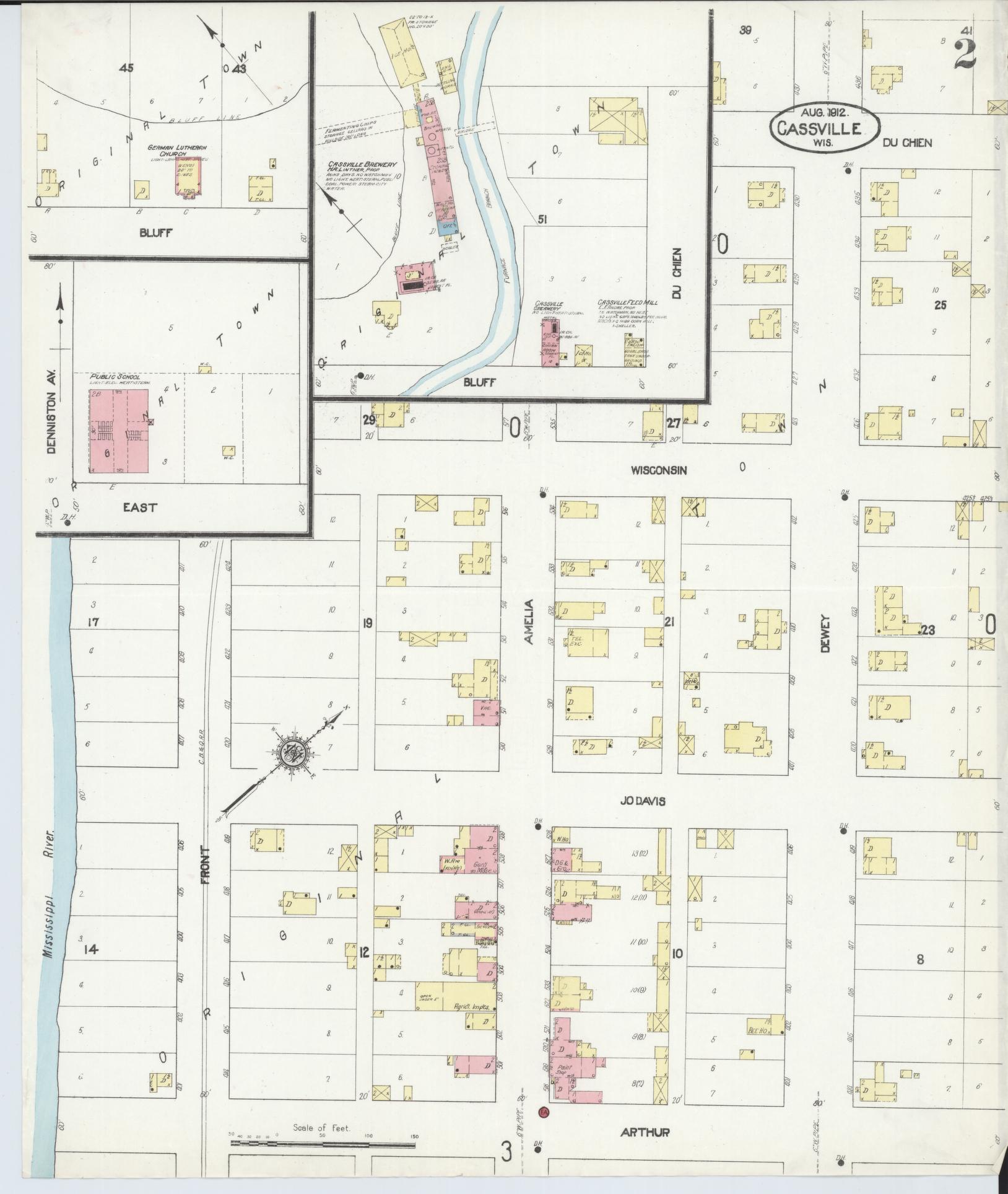 Sanborn Fire Insurance Map from Cassville, Grant County, Wisconsin (1912), Sheet #0002 - Historic Sanborn Fire Insurance Map Print, vintage old map wall art, antique decor, genealogy gift, Wisconsin Wisconsin map
