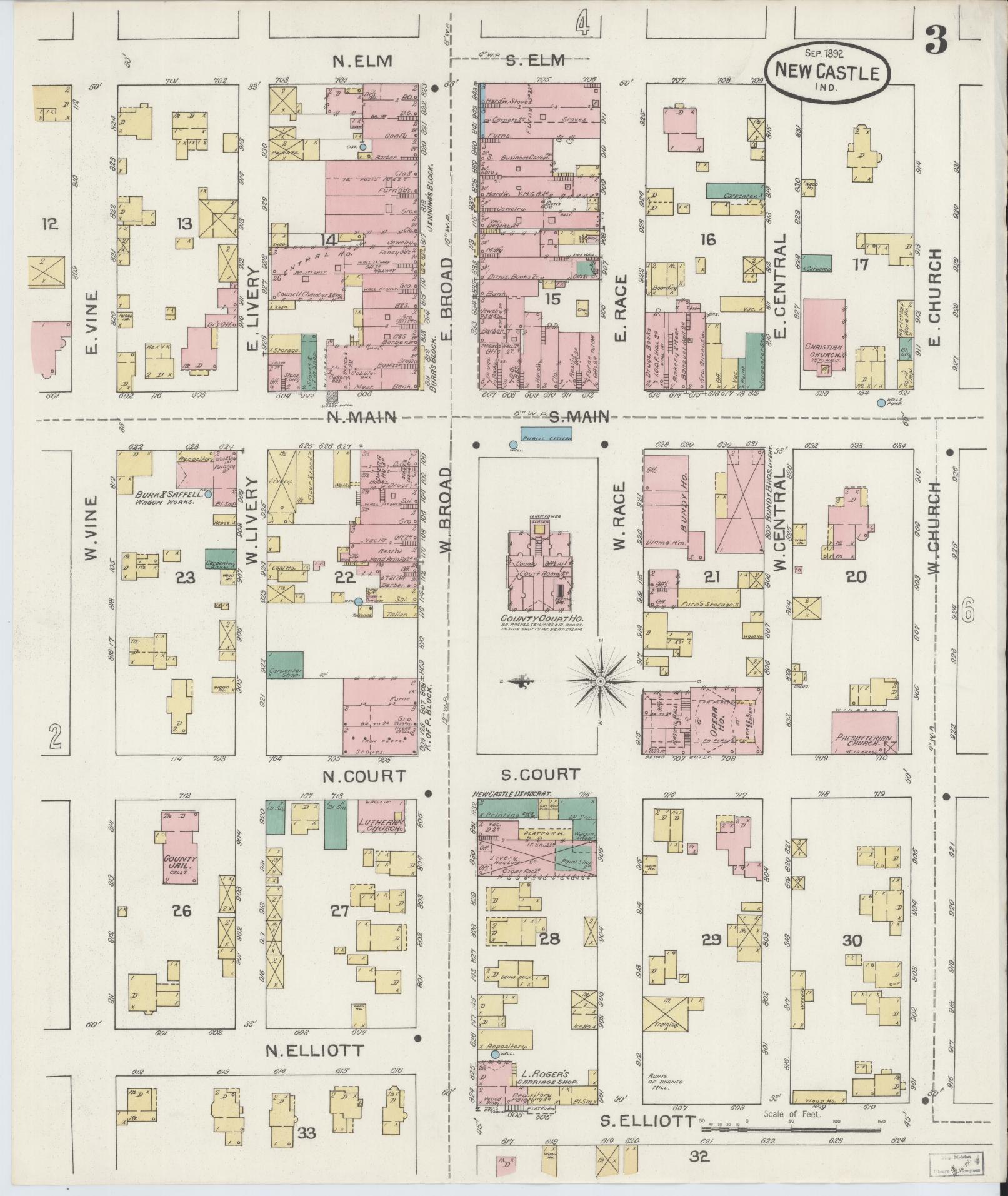 Sanborn Fire Insurance Map from New Castle, Henry County, Indiana (1892), Sheet #0003 - Complete Map Set gallery image, historic Sanborn map, vintage wall art, Indiana Indiana