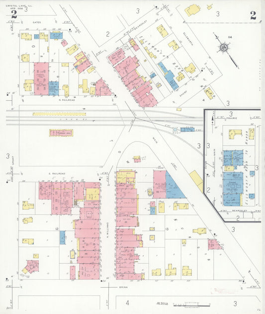 Sanborn Fire Insurance Map from Crystal Lake, McHenry County, Illinois (1936), Sheet #0002 - Historic Sanborn Fire Insurance Map Print, vintage old map wall art, antique decor, genealogy gift, Illinois Illinois map
