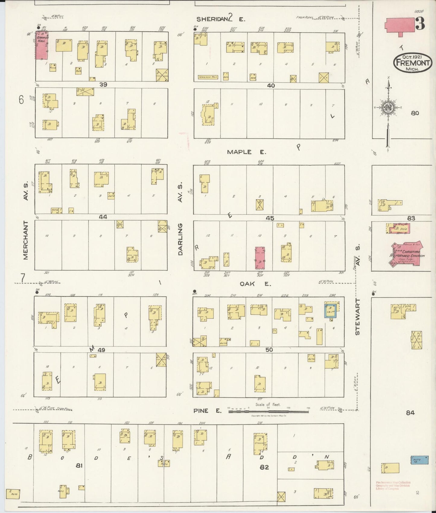 Sanborn Fire Insurance Map from Fremont, Newaygo County, Michigan (1921), Sheet #0003 - Historic Sanborn Fire Insurance Map Print, vintage old map wall art, antique decor, genealogy gift, Michigan Michigan map