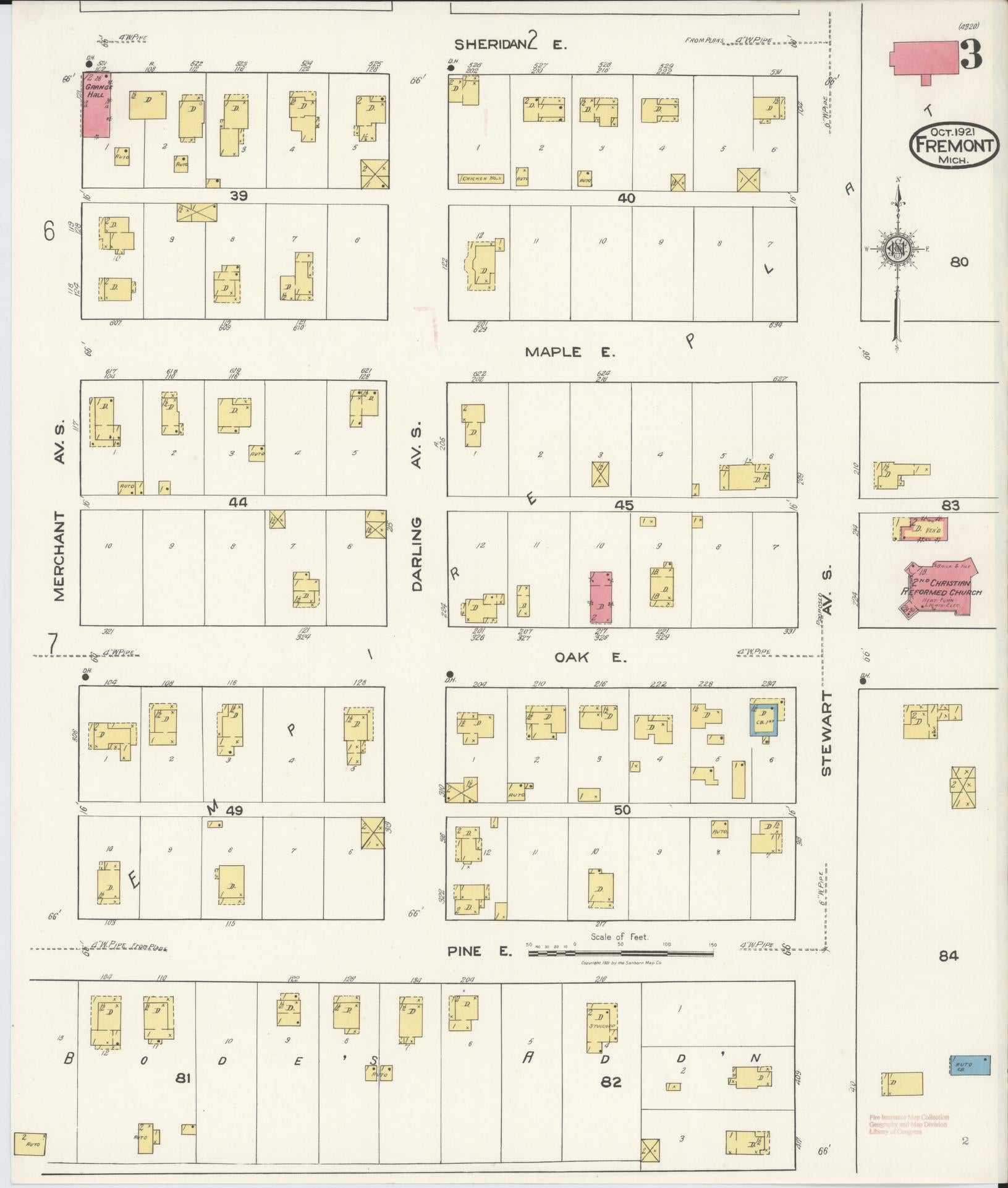 Sanborn Fire Insurance Map from Fremont, Newaygo County, Michigan (1921), Sheet #0003 - Historic Sanborn Fire Insurance Map Print, vintage old map wall art, antique decor, genealogy gift, Michigan Michigan map
