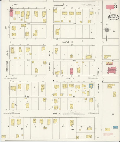 Sanborn Fire Insurance Map from Fremont, Newaygo County, Michigan (1921), Sheet #0003 - Historic Sanborn Fire Insurance Map Print, vintage old map wall art, antique decor, genealogy gift, Michigan Michigan map