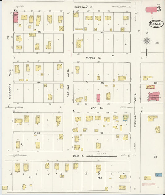 Sanborn Fire Insurance Map from Fremont, Newaygo County, Michigan (1921), Sheet #0003 - Historic Sanborn Fire Insurance Map Print, vintage old map wall art, antique decor, genealogy gift, Michigan Michigan map