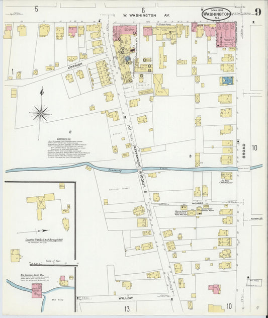 Sanborn Fire Insurance Map from Washington, Warren County, New Jersey (1909), Sheet #0009 - Historic Sanborn Fire Insurance Map Print, vintage old map wall art, antique decor, genealogy gift, Washington Washington map