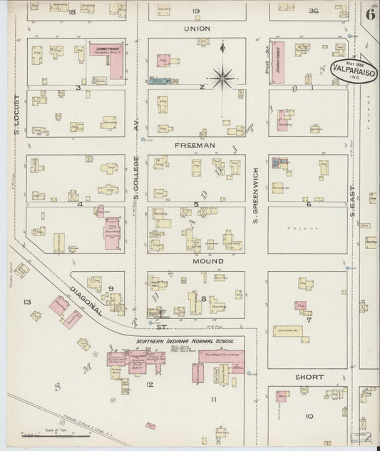 Sanborn Fire Insurance Map from Valparaiso, Porter County, Indiana (1886), Sheet #0006 - Historic Sanborn Fire Insurance Map Print, vintage old map wall art, antique decor, genealogy gift, Indiana Indiana map