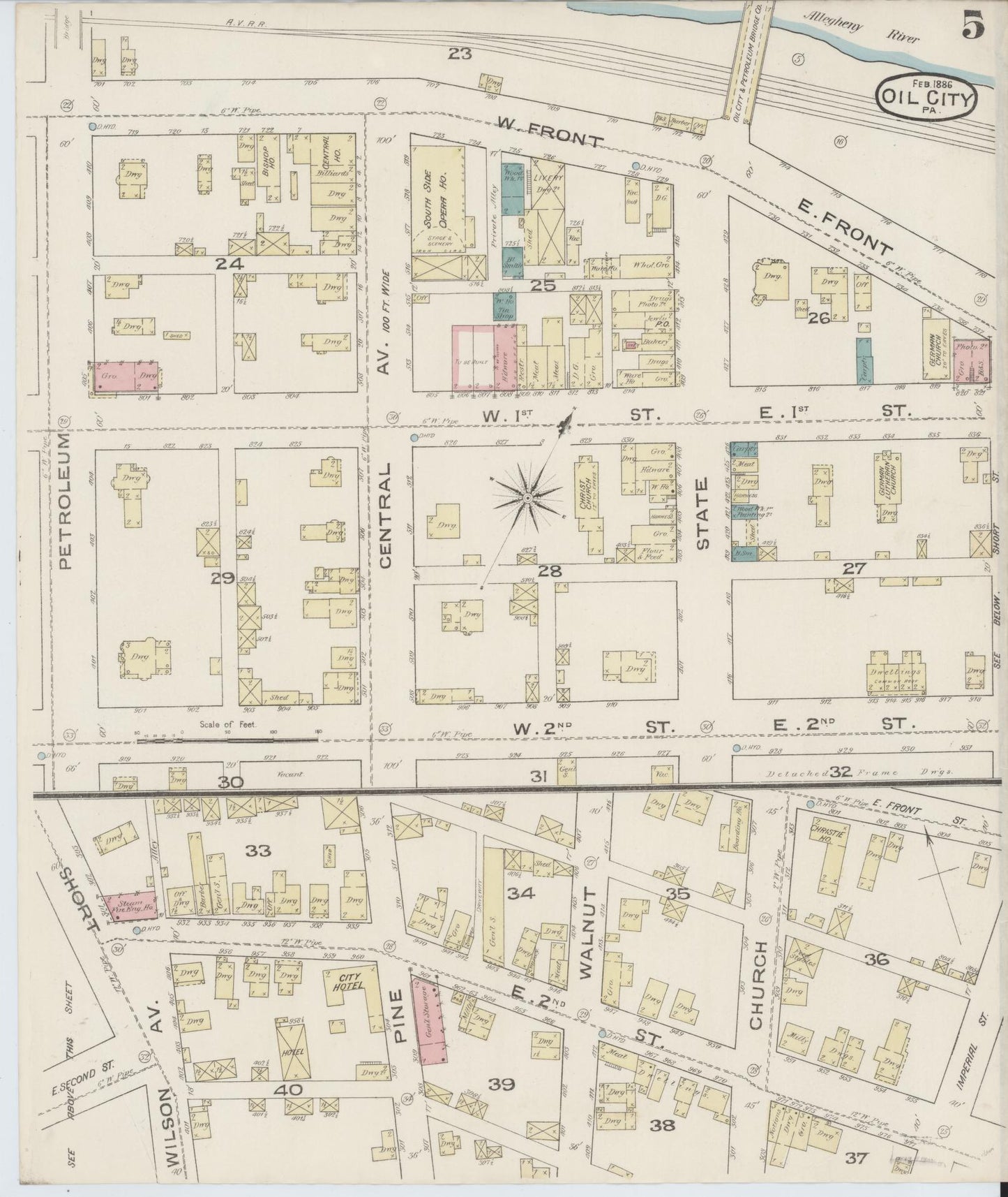 Sanborn Fire Insurance Map from Oil City, Venango County, Pennsylvania (1888), Sheet #0005 - Complete Map Set gallery image, historic Sanborn map, vintage wall art, Pennsylvania Pennsylvania