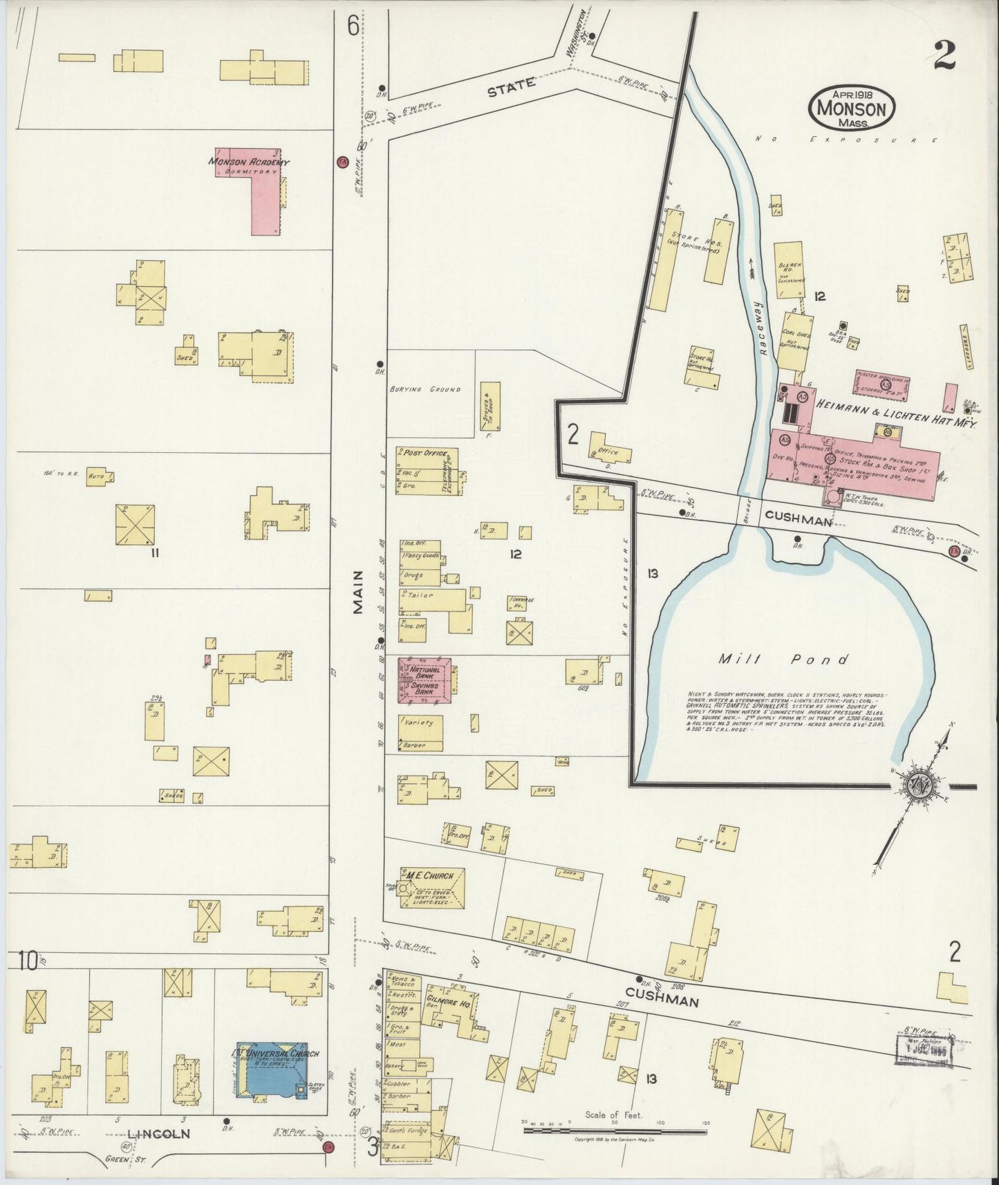 Sanborn Fire Insurance Map from Monson, Hampden County, Massachusetts (1918), Sheet #0002 - Complete Map Set gallery image, historic Sanborn map, vintage wall art, Massachusetts Massachusetts