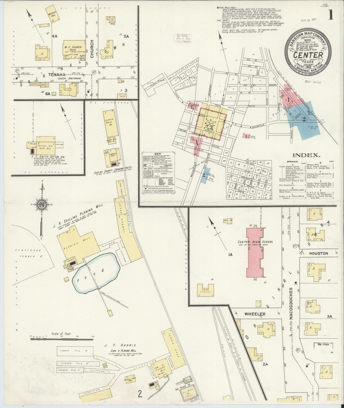 Sanborn Fire Insurance Map from Center, Shelby County, Texas (1912), Sheet #0001 - Complete Map Set gallery image, historic Sanborn map, vintage wall art, Texas Texas