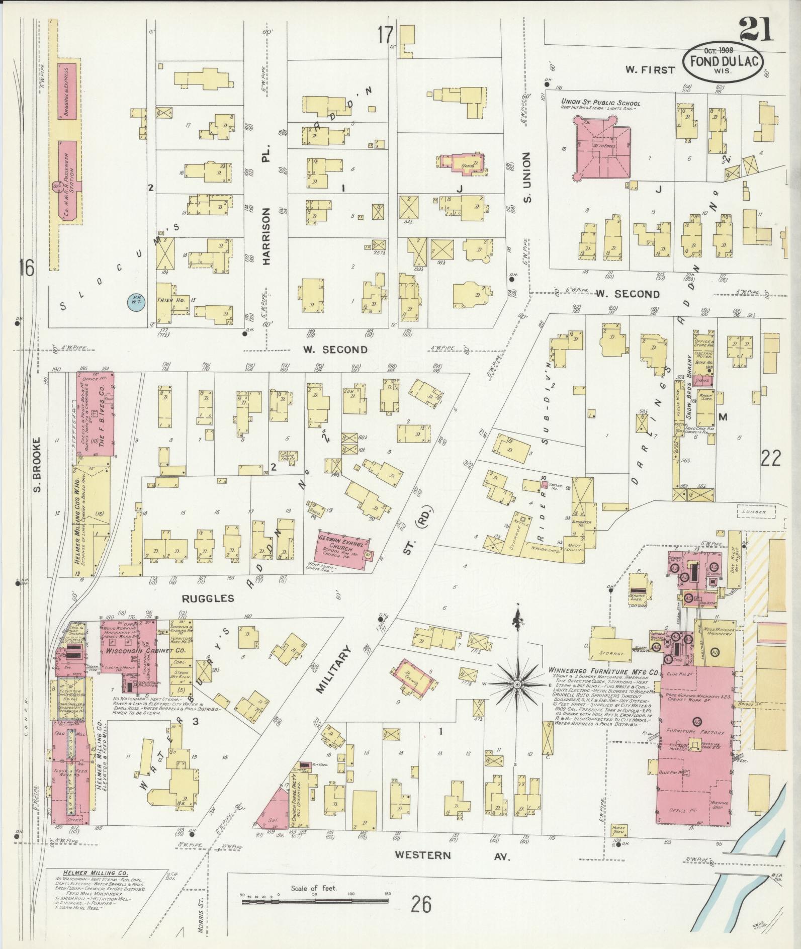 Sanborn Fire Insurance Map from Fond du Lac, Fond du Lac County, Wisconsin (1908), Sheet #0021 - Historic Sanborn Fire Insurance Map Print, vintage old map wall art, antique decor, genealogy gift, Wisconsin Wisconsin map