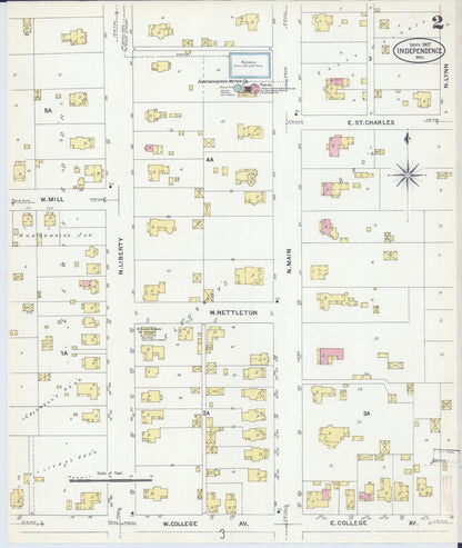 Sanborn Fire Insurance Map from Independence, Jackson County, Missouri (1907), Sheet #0002 - Historic Sanborn Fire Insurance Map Print, vintage old map wall art, antique decor, genealogy gift, Missouri Missouri map