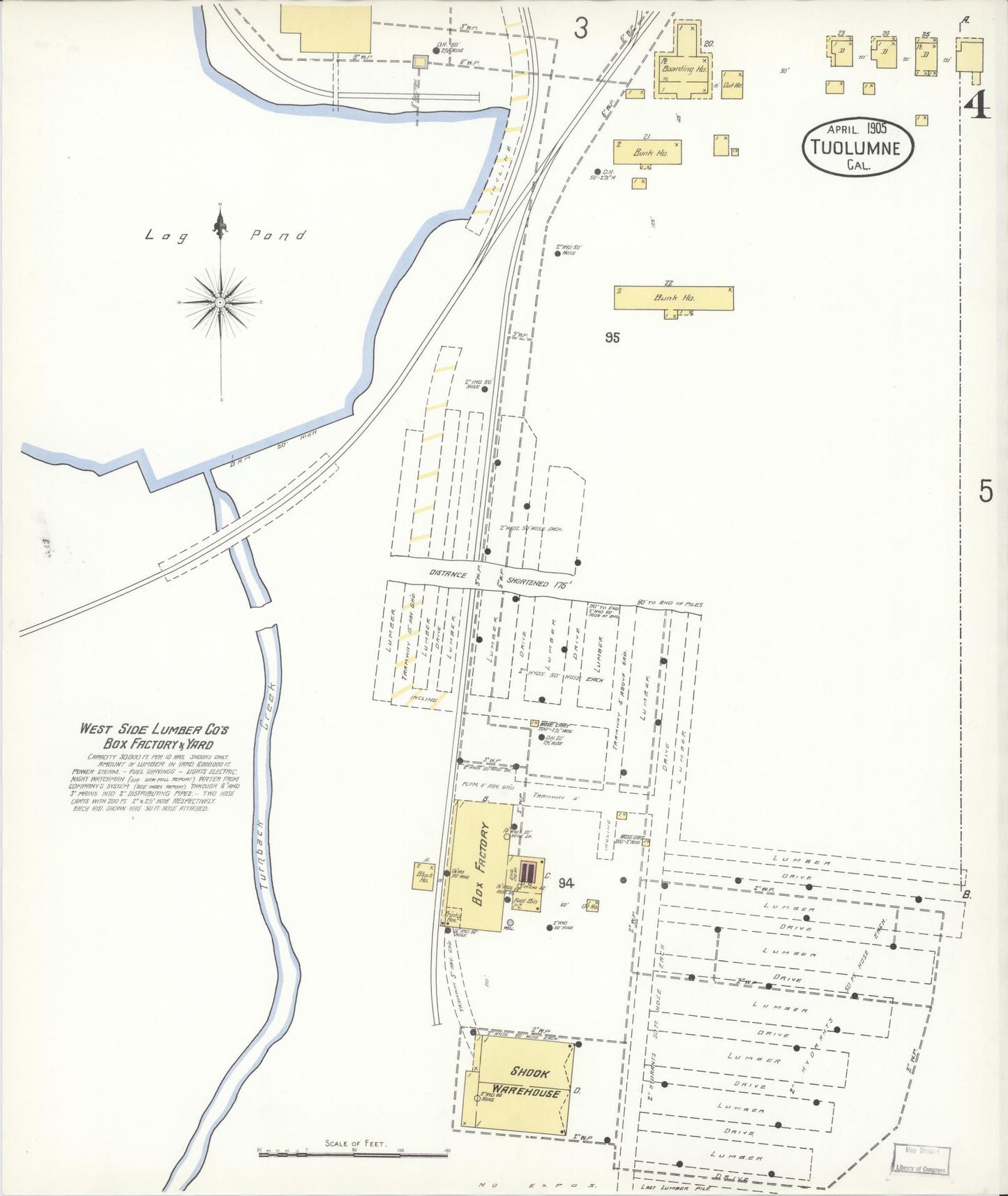 Sanborn Fire Insurance Map from Tuolumne, Tuolumne County, California (1905), Sheet #0004 - Complete Map Set gallery image, historic Sanborn map, vintage wall art, California California