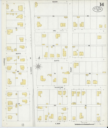 Sanborn Fire Insurance Map from Tyler, Smith County, Texas (1902), Sheet #0014 - Historic Sanborn Fire Insurance Map Print, vintage old map wall art, antique decor, genealogy gift, Texas Texas map