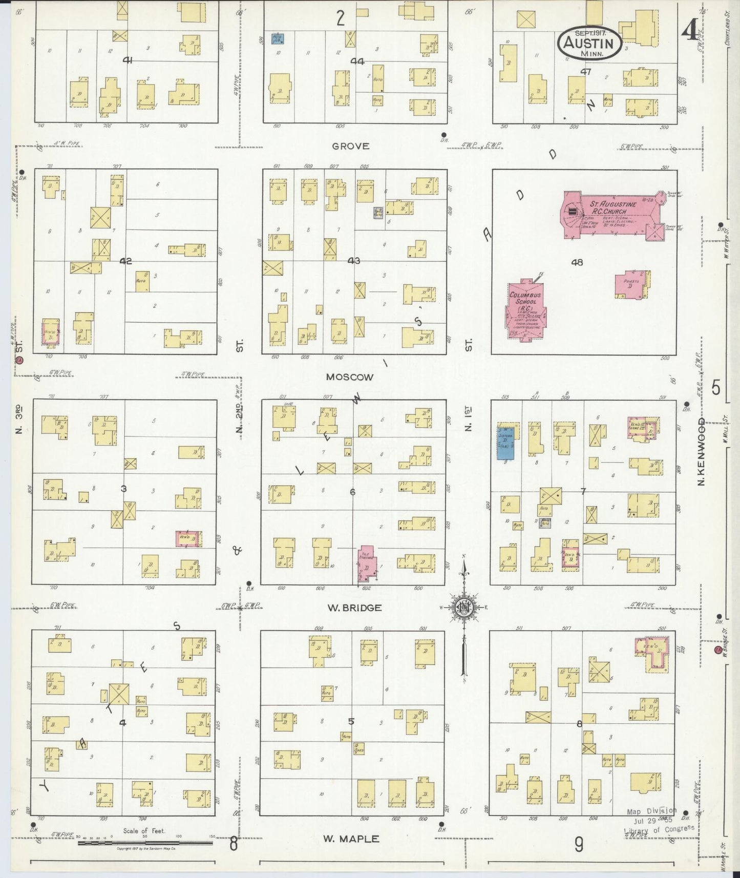 Sanborn Fire Insurance Map from Austin, Mower County, Minnesota (1917), Sheet #0004 - Complete Map Set gallery image, historic Sanborn map, vintage wall art, Minnesota Minnesota
