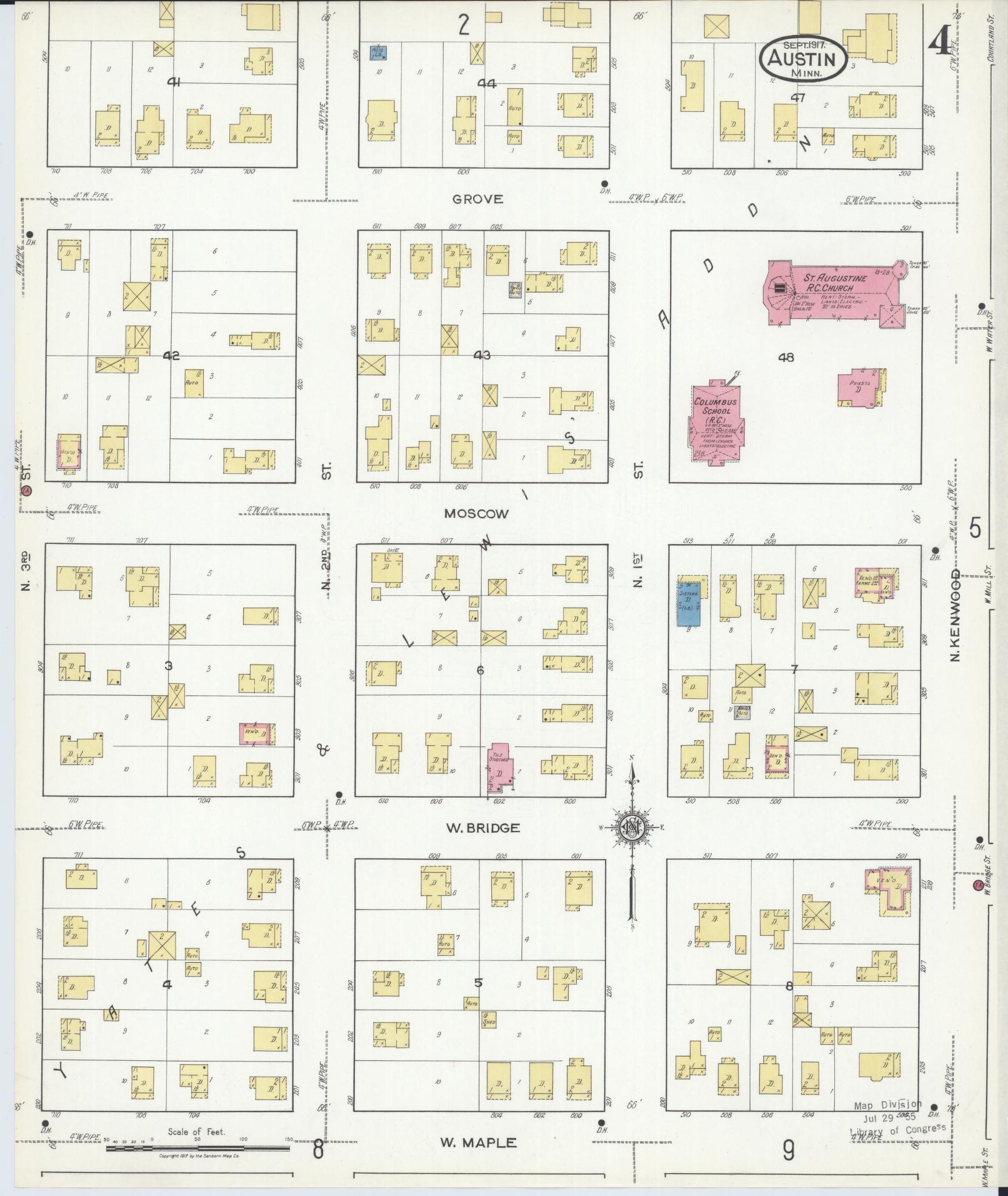 Sanborn Fire Insurance Map from Austin, Mower County, Minnesota (1917), Sheet #0004 - Complete Map Set gallery image, historic Sanborn map, vintage wall art, Minnesota Minnesota