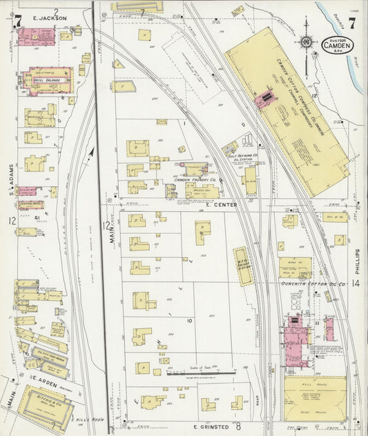 Sanborn Fire Insurance Map from Camden, Ouachita County, Arkansas (1924), Sheet #0007 - Historic Sanborn Fire Insurance Map Print, vintage old map wall art, antique decor, genealogy gift, Arkansas Arkansas map