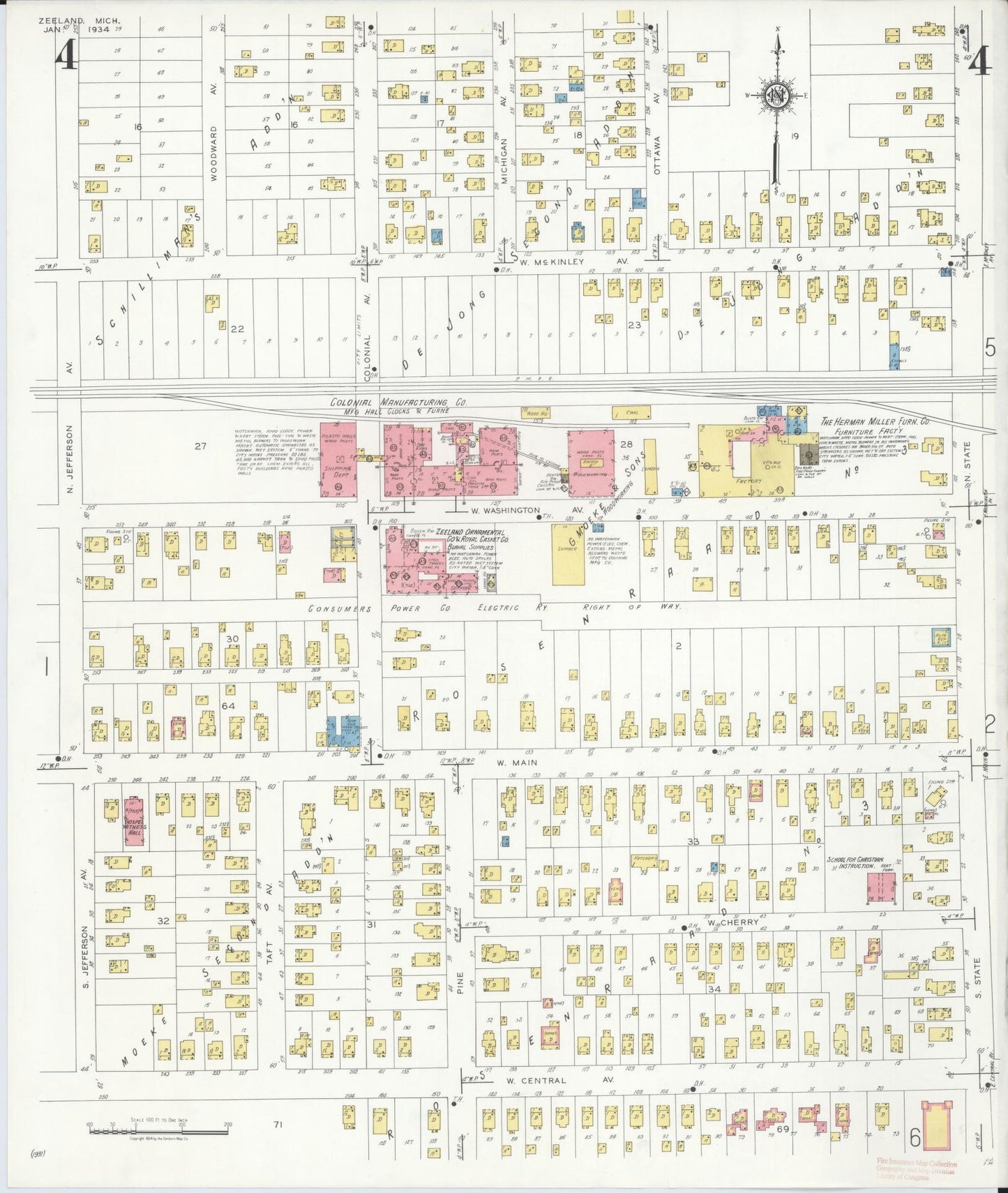Sanborn Fire Insurance Map from Zeeland, Ottawa County, Michigan (1934), Sheet #0004 - Historic Sanborn Fire Insurance Map Print, vintage old map wall art, antique decor, genealogy gift, Michigan Michigan map