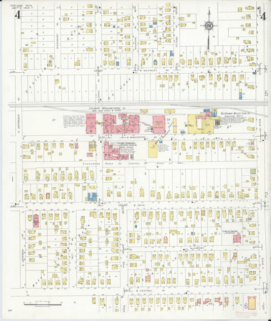 Sanborn Fire Insurance Map from Zeeland, Ottawa County, Michigan (1934), Sheet #0004 - Historic Sanborn Fire Insurance Map Print, vintage old map wall art, antique decor, genealogy gift, Michigan Michigan map