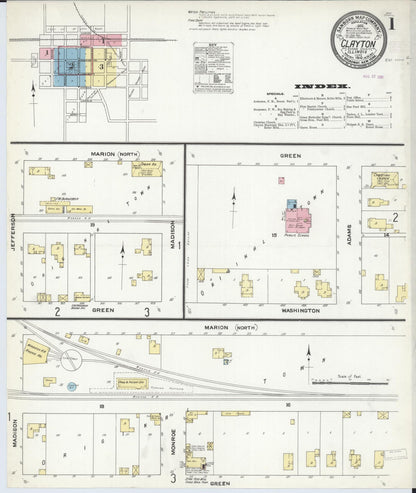 Sanborn Fire Insurance Map from Clayton, Adams County, Illinois (1910), Sheet #0001 - Complete Map Set gallery image, historic Sanborn map, vintage wall art, Illinois Illinois