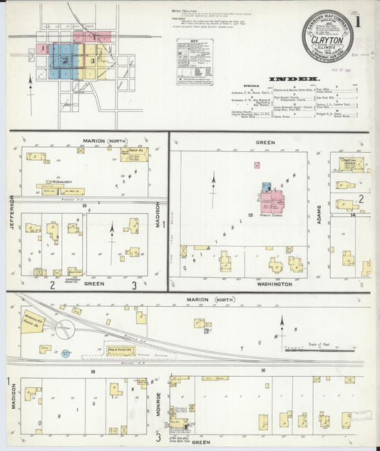 Sanborn Fire Insurance Map from Clayton, Adams County, Illinois (1910), Sheet #0001 - Complete Map Set gallery image, historic Sanborn map, vintage wall art, Illinois Illinois