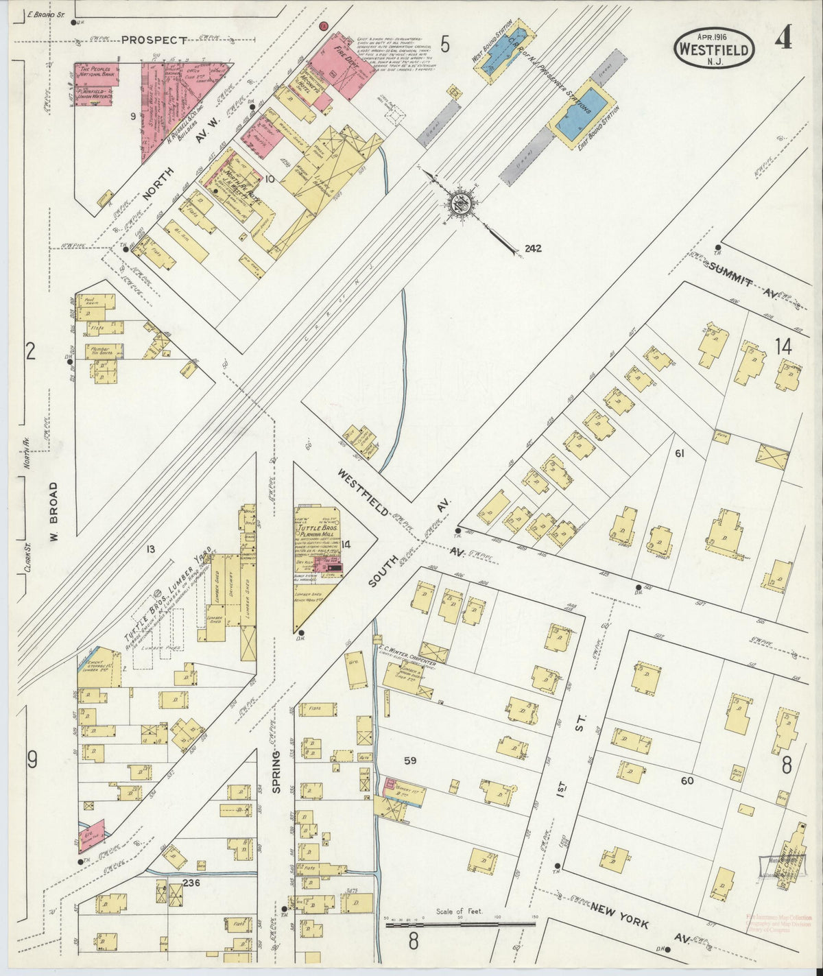 Sanborn Fire Insurance Map from Westfield, Union County, New Jersey (1916), Sheet #0004 - Complete Map Set gallery image, historic Sanborn map, vintage wall art, New Jersey New Jersey