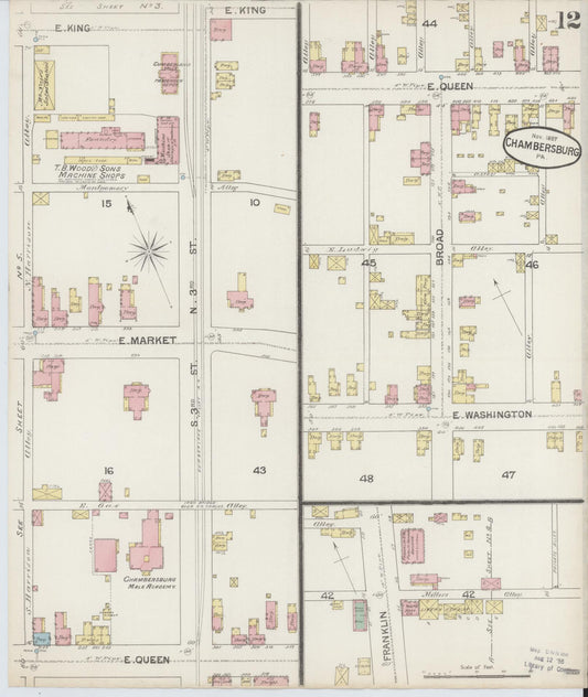 Sanborn Fire Insurance Map from Chambersburg, Franklin County, Pennsylvania (1887), Sheet #0012 - Historic Sanborn Fire Insurance Map Print, vintage old map wall art, antique decor, genealogy gift, Pennsylvania Pennsylvania map