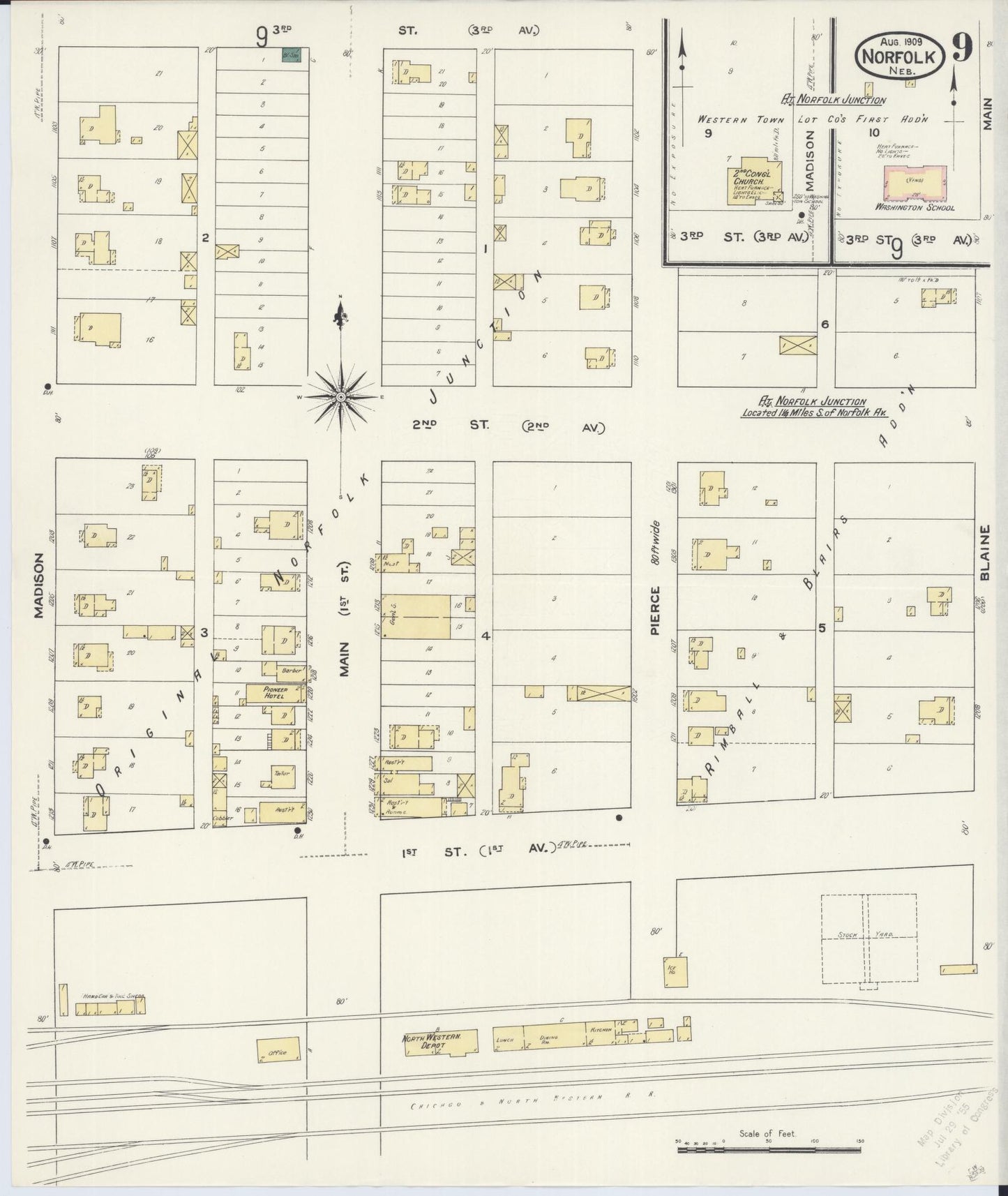 Sanborn Fire Insurance Map from Norfolk, Madison County, Nebraska (1909), Sheet #0009 - Complete Map Set gallery image, historic Sanborn map, vintage wall art, Nebraska Nebraska