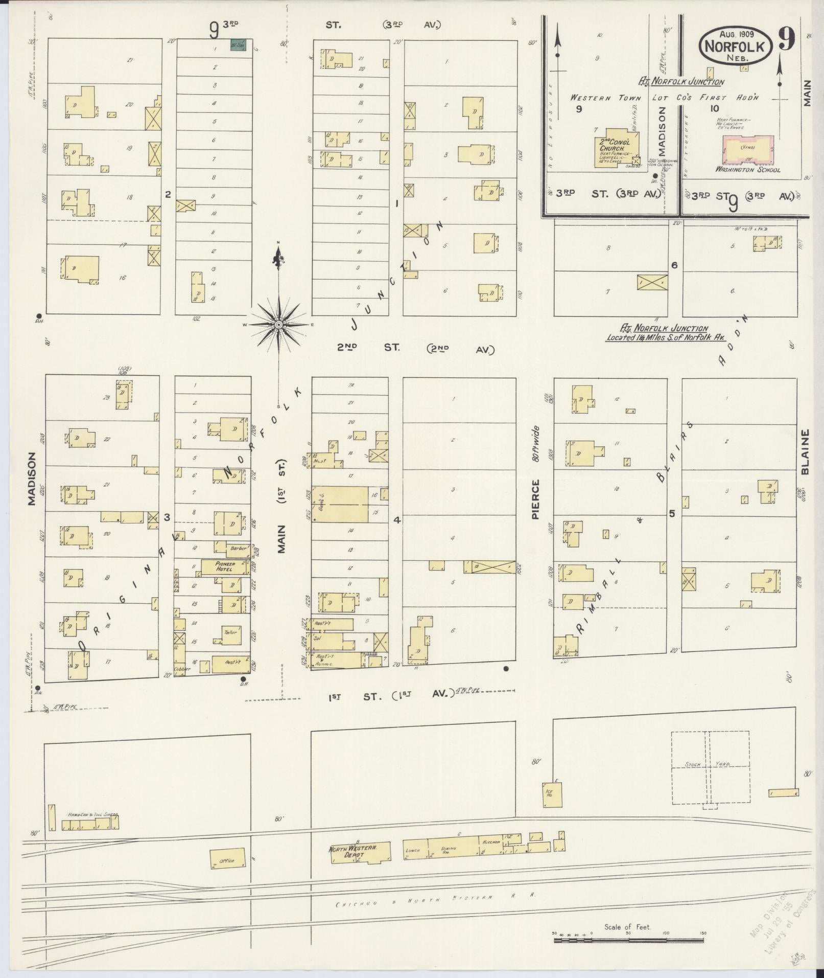 Sanborn Fire Insurance Map from Norfolk, Madison County, Nebraska (1909), Sheet #0009 - Complete Map Set gallery image, historic Sanborn map, vintage wall art, Nebraska Nebraska
