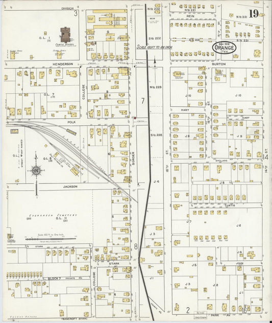 Sanborn Fire Insurance Map from Orange, Orange County, Texas (1919), Sheet #0019 - Historic Sanborn Fire Insurance Map Print, vintage old map wall art, antique decor, genealogy gift, Texas Texas map