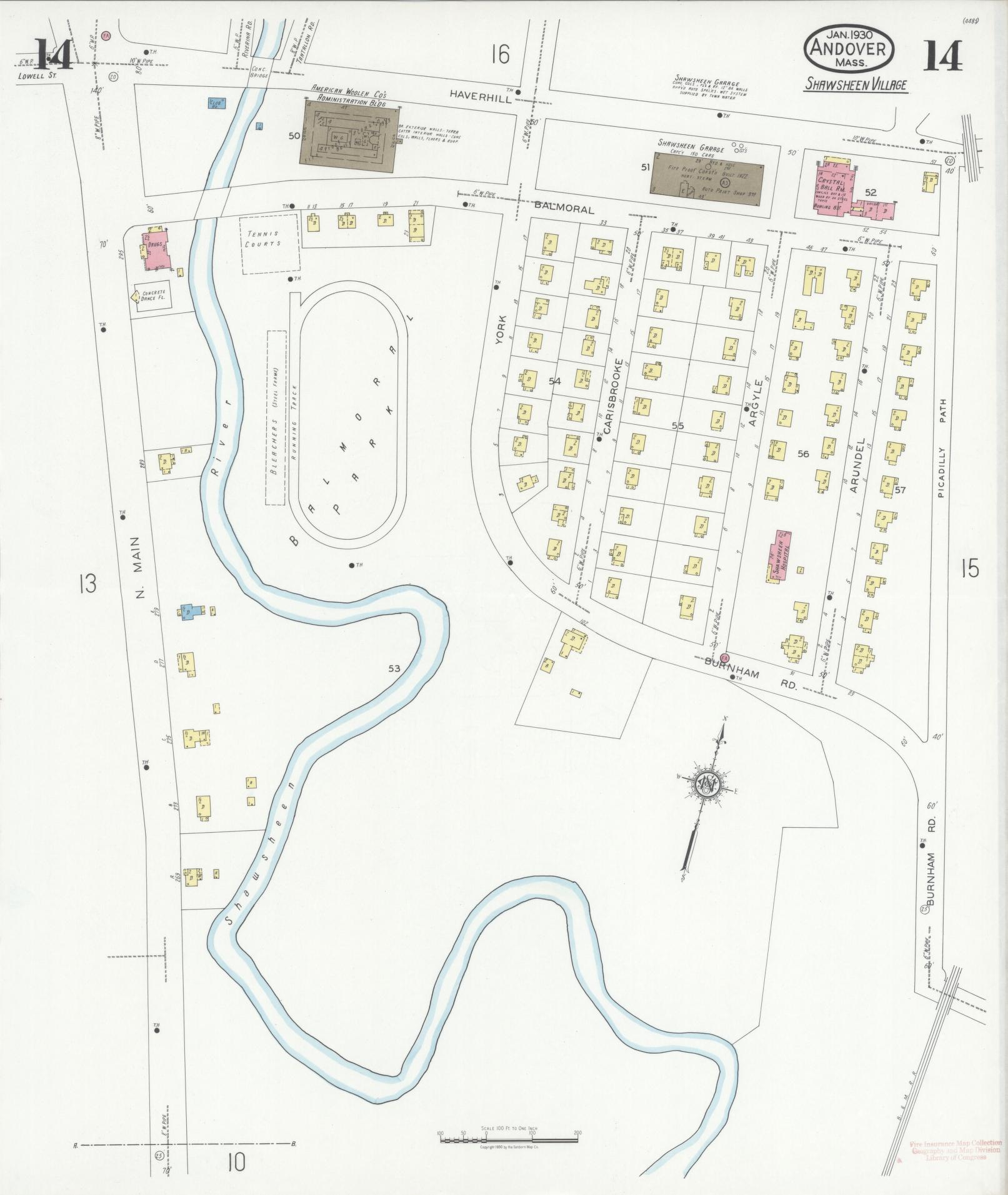 Sanborn Fire Insurance Map from Andover, Essex County, Massachusetts (1930), Sheet #0014 - Complete Map Set gallery image, historic Sanborn map, vintage wall art, Massachusetts Massachusetts