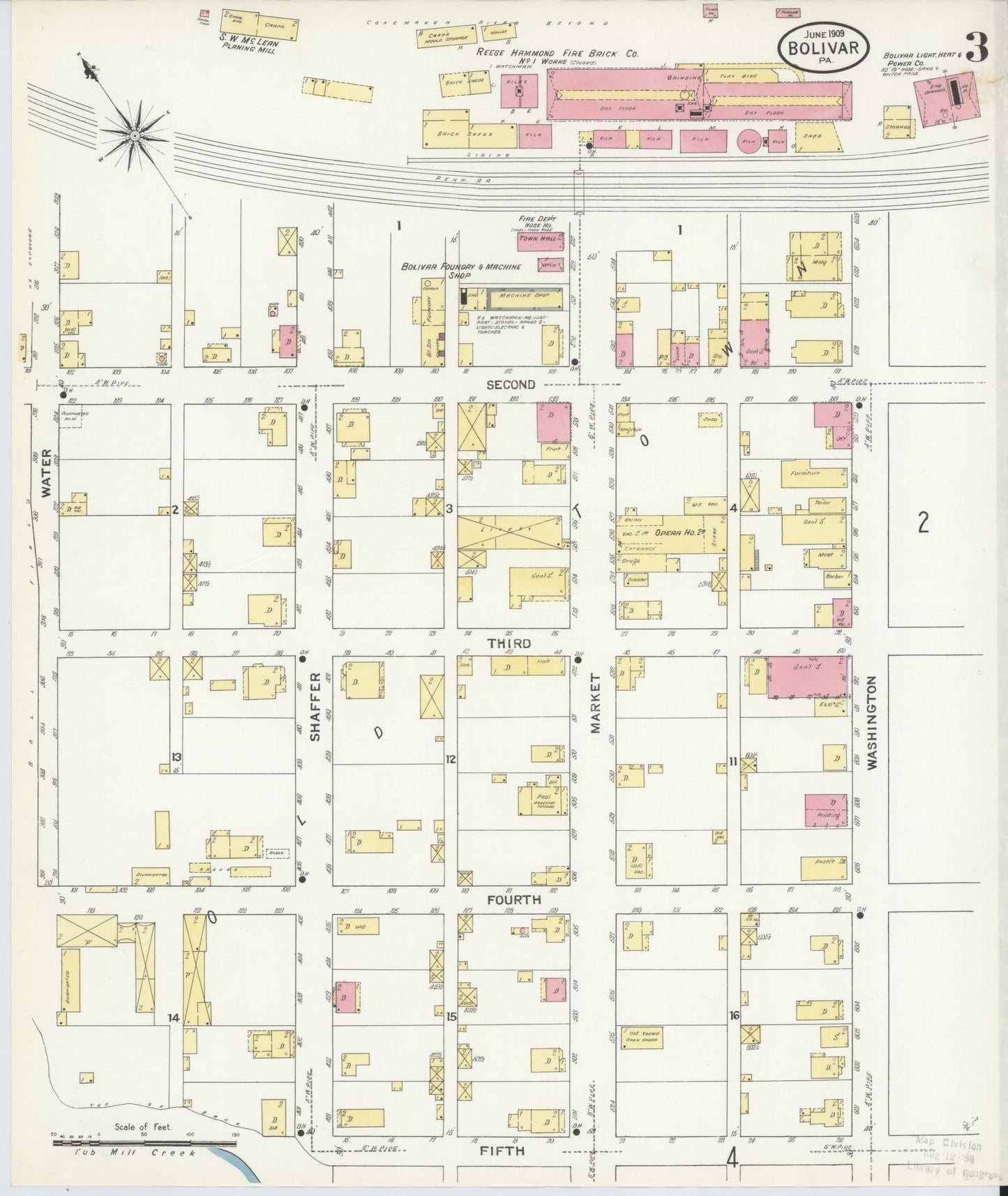 Sanborn Fire Insurance Map from Bolivar, Westmoreland County, Pennsylvania (1909), Sheet #0003 - Historic Sanborn Fire Insurance Map Print, vintage old map wall art, antique decor, genealogy gift, Indiana Indiana map